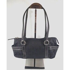 Y2K Fossil Jacquard Logo Baguette Womens Purse Shoulder Bag Retro Black